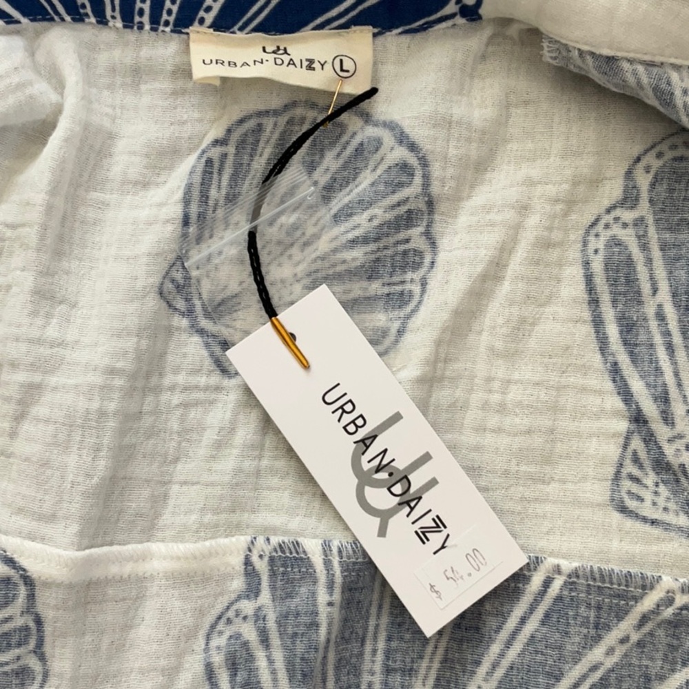 NWT fun seashell  Cotton Gauze Shirt & Shorts Set. Sz: L navy and white - Picture 3 of 7